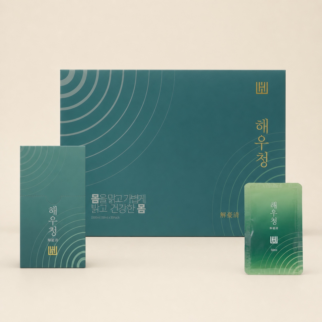 해우청 대형 상자, 소형 상자와 개별 파우치 전체 구성